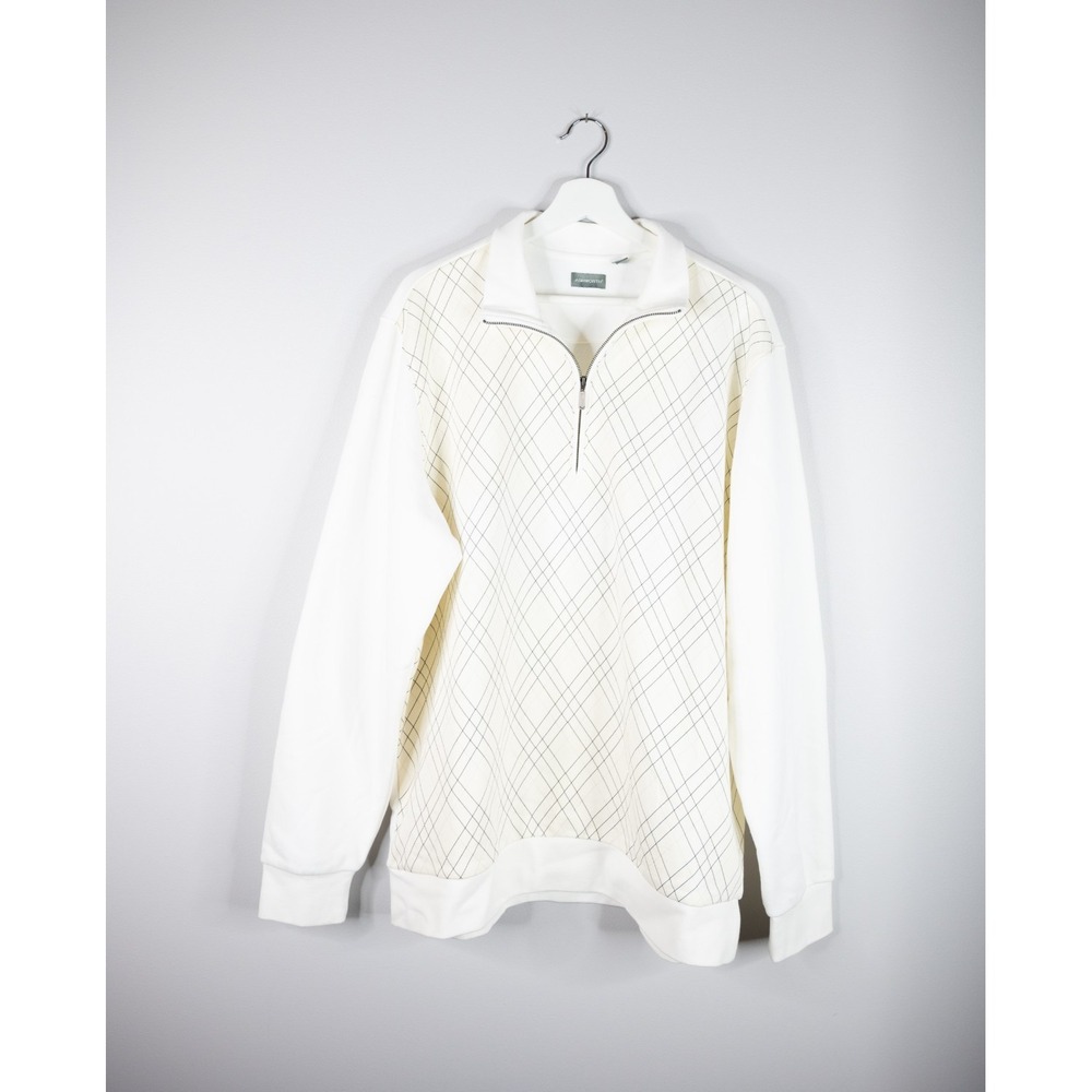 Ashworth Mens Cream Argyle Quarter Zip Long‎ Sleeve Golf Pullover Shirt Size XL